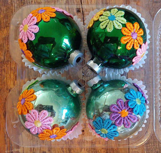 Green Handmade Glass Boho Christmas Ornaments