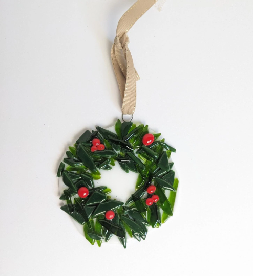 Vintage Fused Glass Wreath Ornament