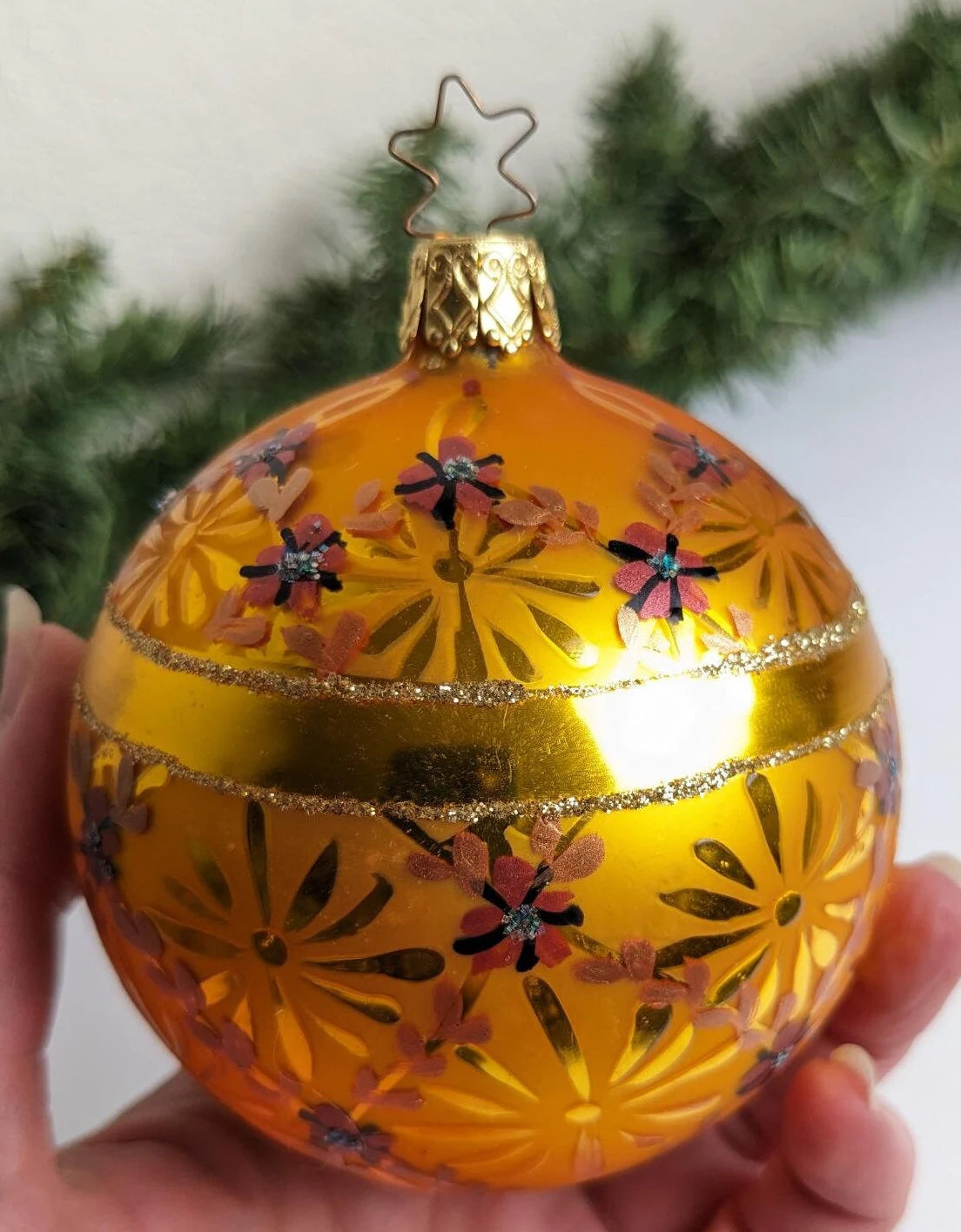 Gold Floral Retired Old World Christmas Inge Glas Ornament