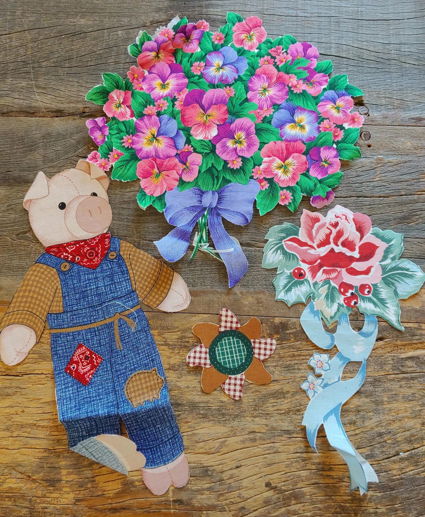 Vintage Iron on Christmas and Floral Fabric Patches