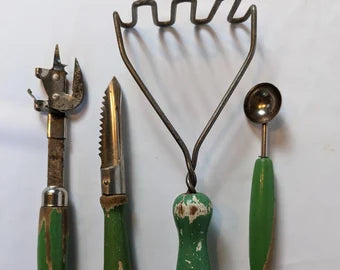 Vintage Green Handle Kitchen Utensils