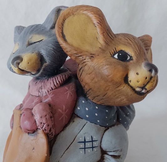 Ceramic Mice in Shoe with Christmas Tree Figurine