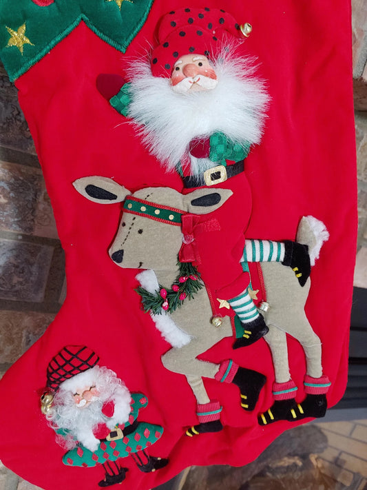 Red Santa, Reindeer and Elf Christmas Stocking