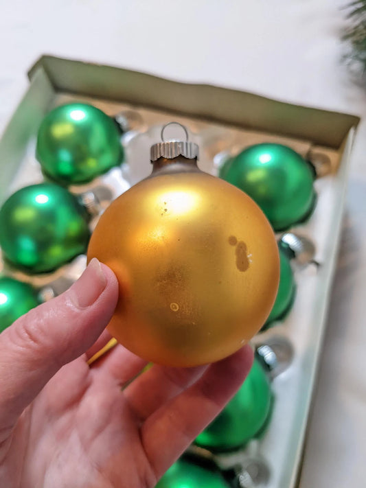 Shiny Brite Green and Gold Christmas Ornaments