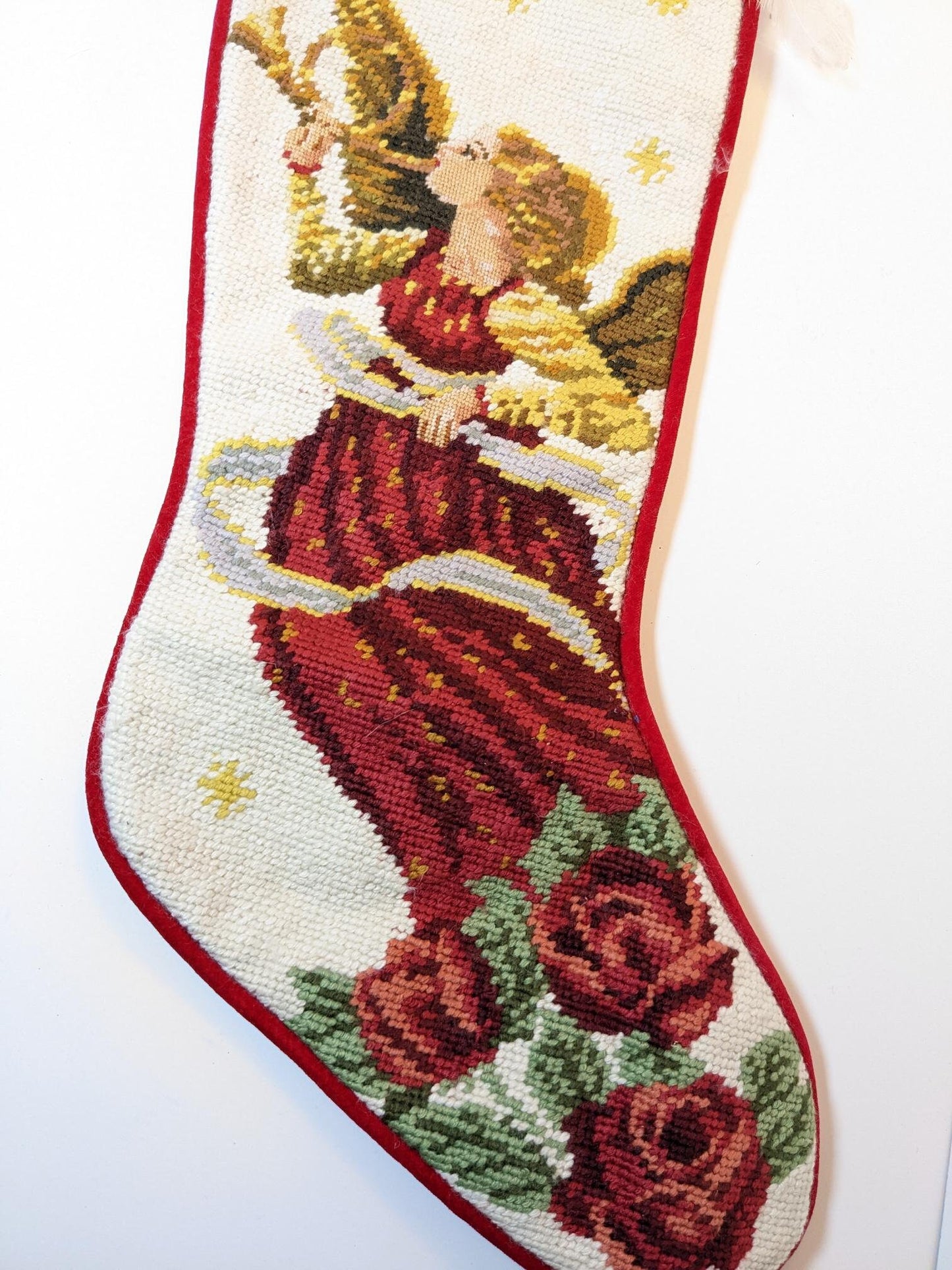 Needlepoint Angel Trumpet Christmas Stocking