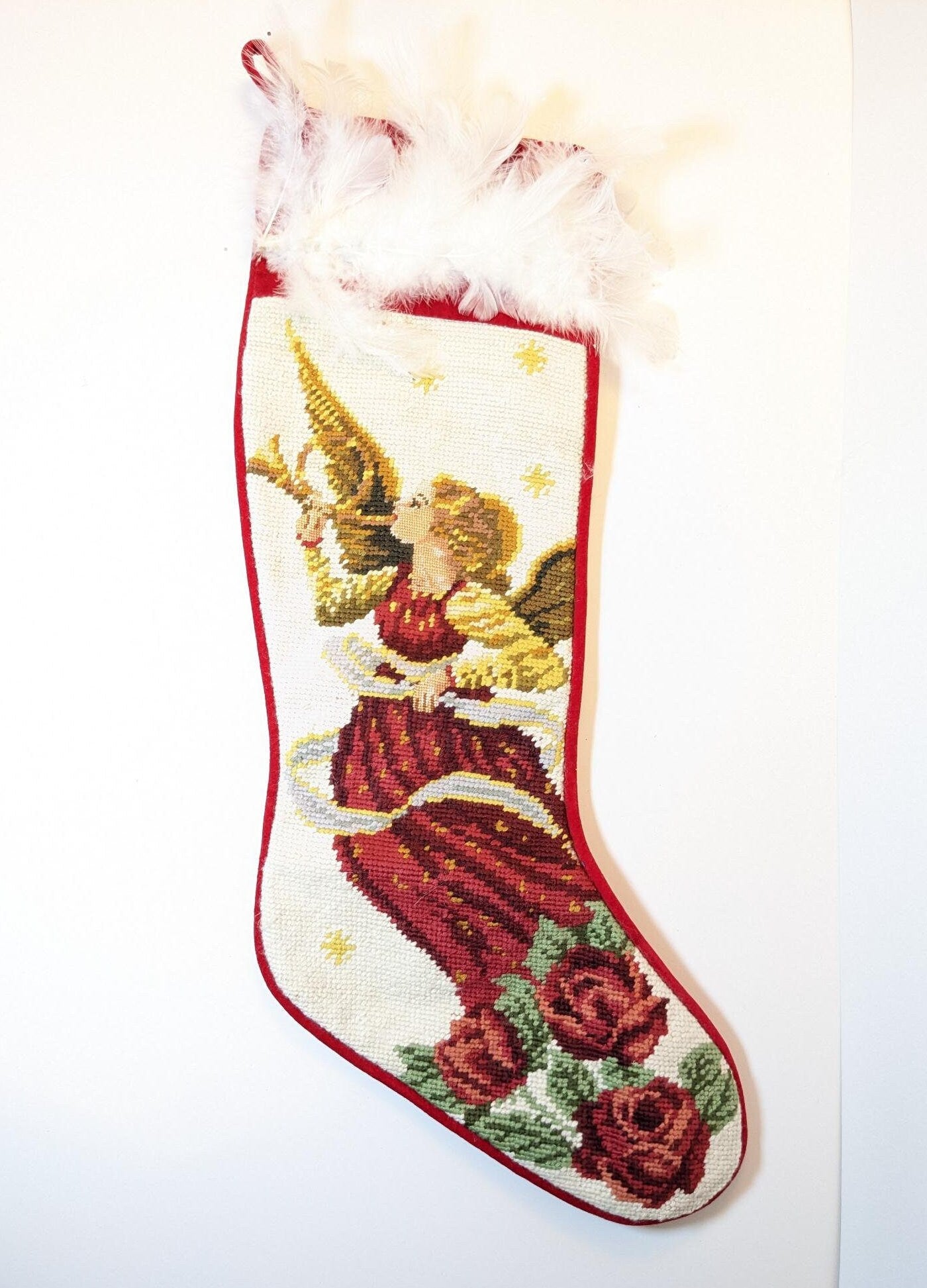 Needlepoint Angel Trumpet Christmas Stocking