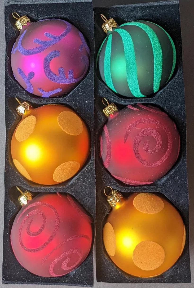 Vintage Flocked Glass Christmas Ornament Set