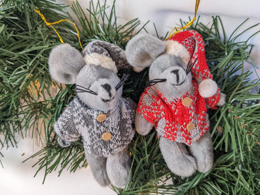 Vintage Mice Plush Stuffed Animal Christmas Ornaments