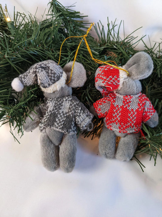 Vintage Mice Plush Stuffed Animal Christmas Ornaments