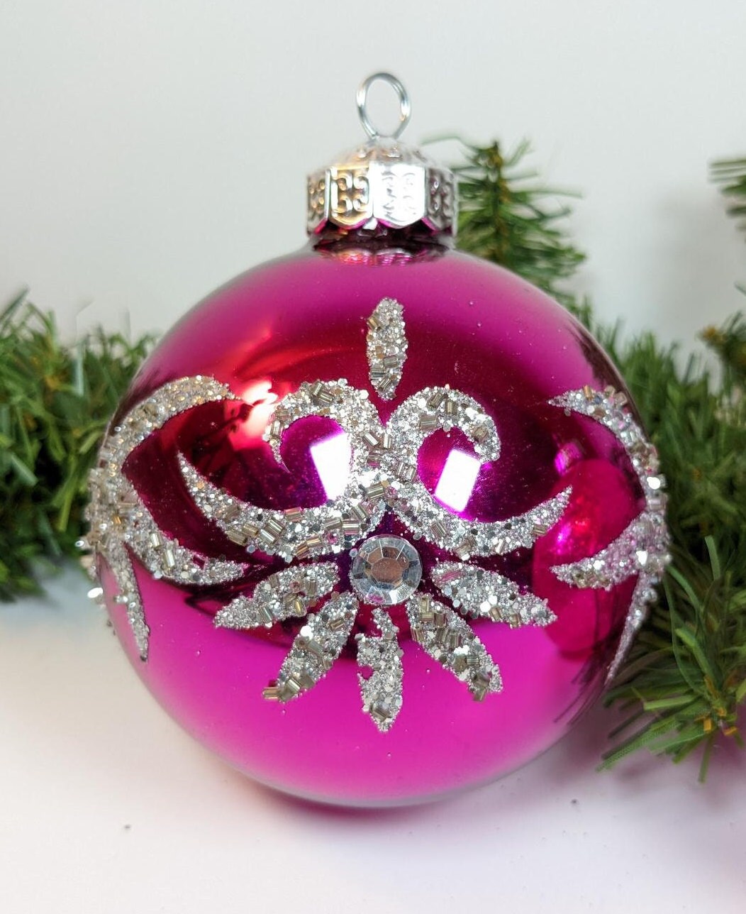 Large Hot Pink Glass Christmas Ornaments