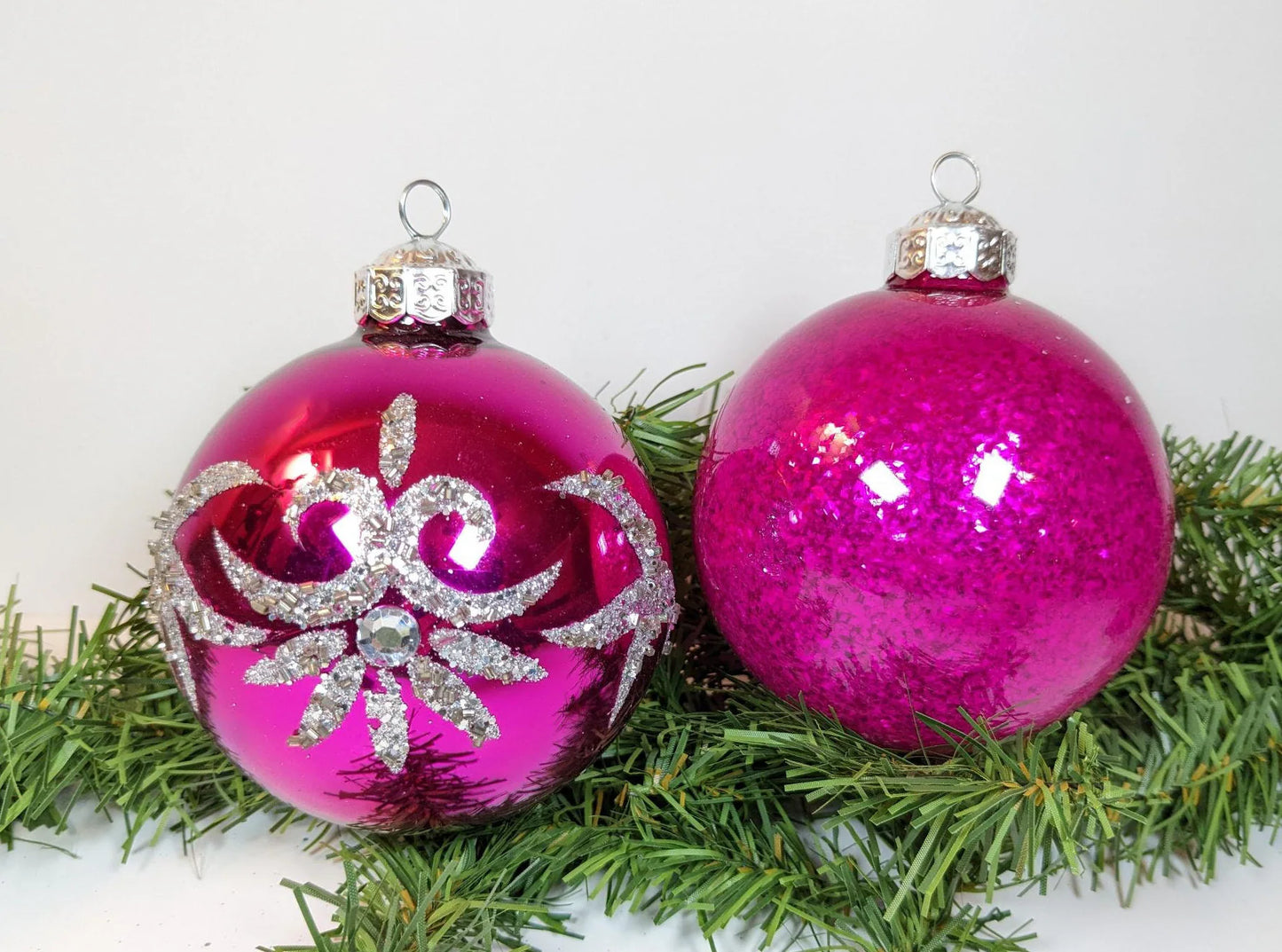 Large Hot Pink Glass Christmas Ornaments