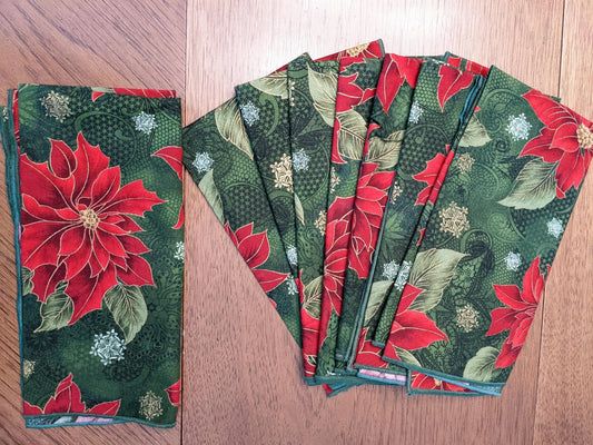 Vintage Christmas Poinsettia Cloth Napkins