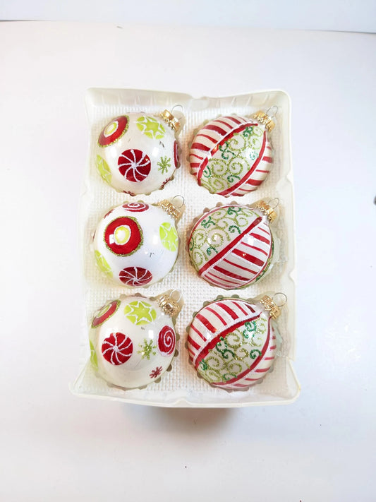 Vintage Krebs Red and White Candy Inspired Christmas Ornaments