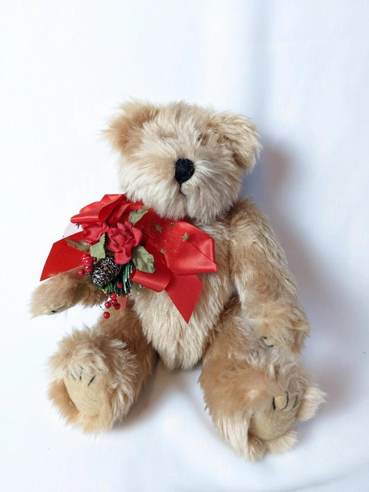 Vintage Brown Full Jointed Christmas Teddy Bear Plush Stuffed Animal