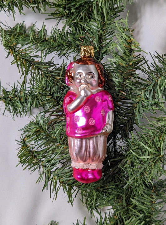 Pink Polka Dot Girl Retired Old World Christmas Inge Glass Ornament