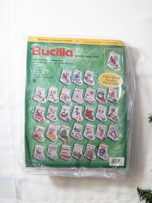 Bucilla Tiny Stocking's Christmas Ornament Set, Cross Stitch Ornament Kit