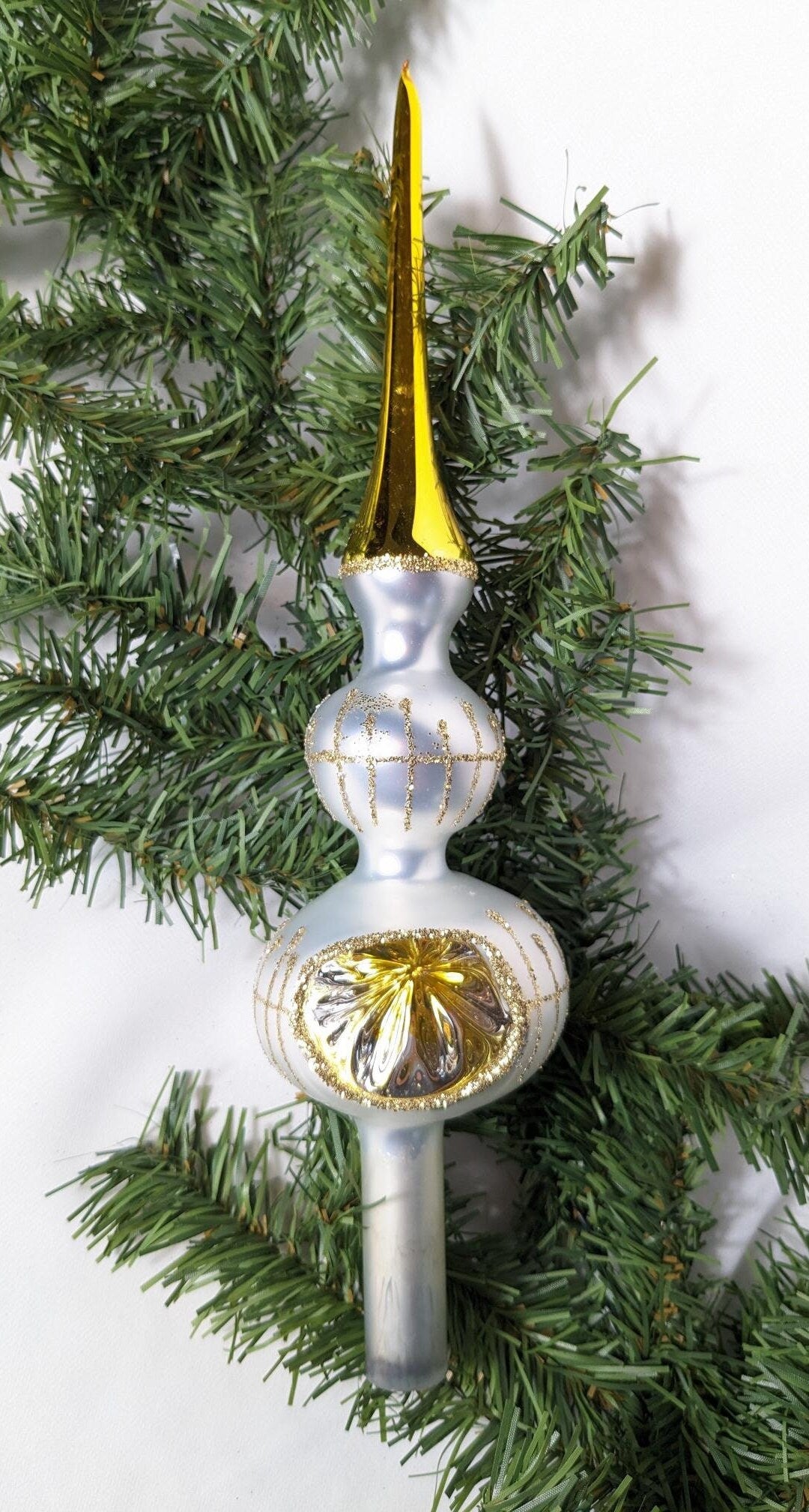 Vintage Silver and Gold Reflector Glass Tree Topper