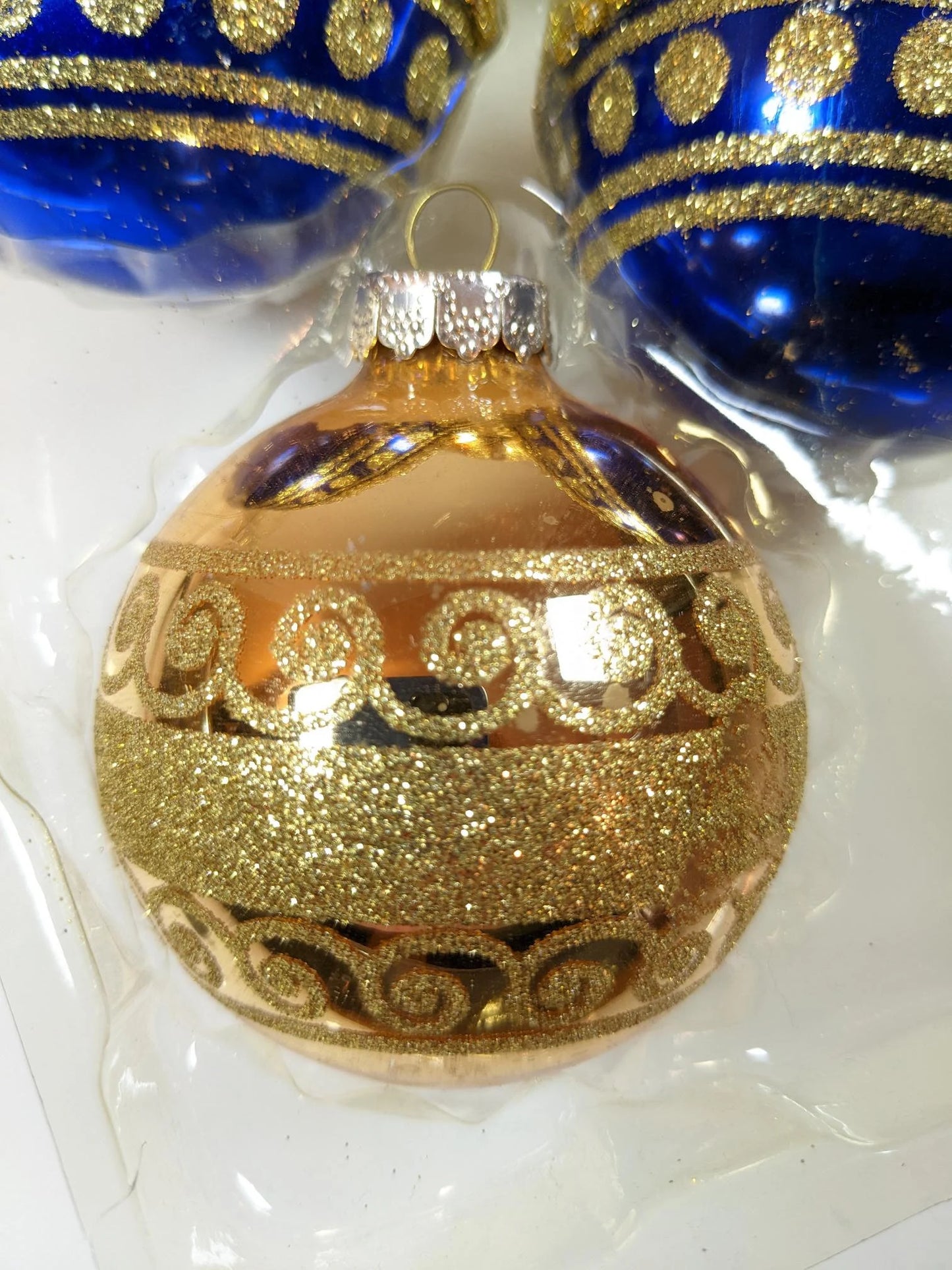 Vintage Blue and Gold Christmas Ornaments