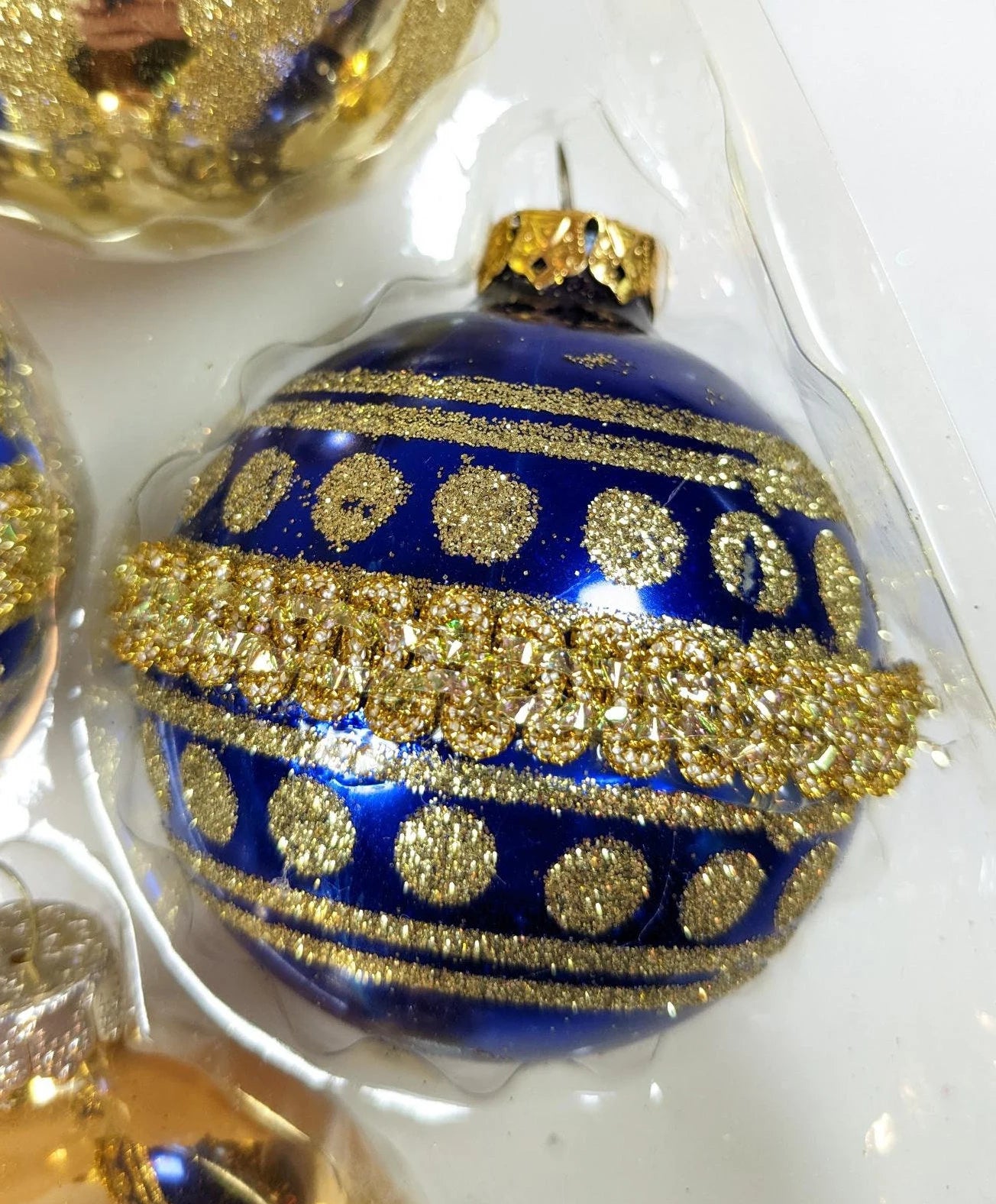 Vintage Blue and Gold Christmas Ornaments