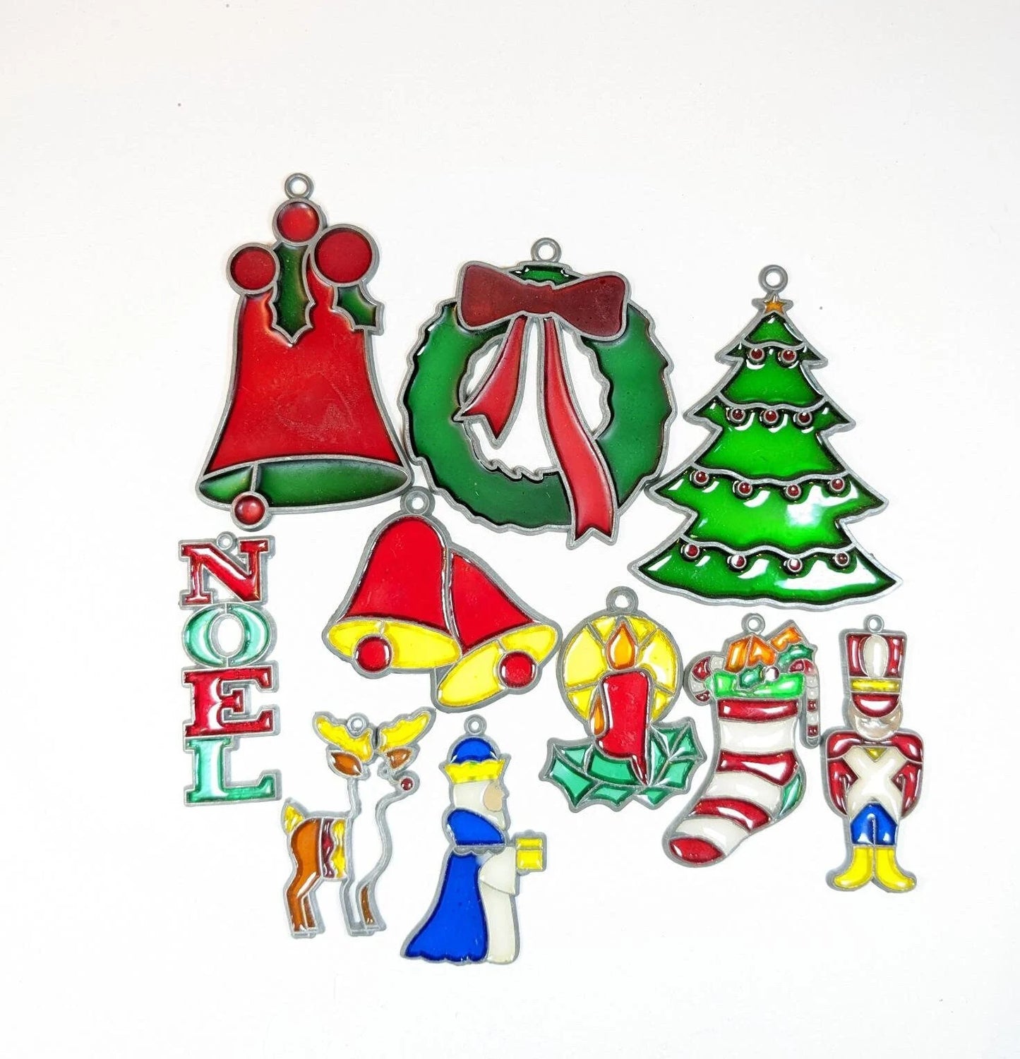 Faux Stained-Glass Christmas Ornaments, 1970s Stained Glass Christmas Ornaments