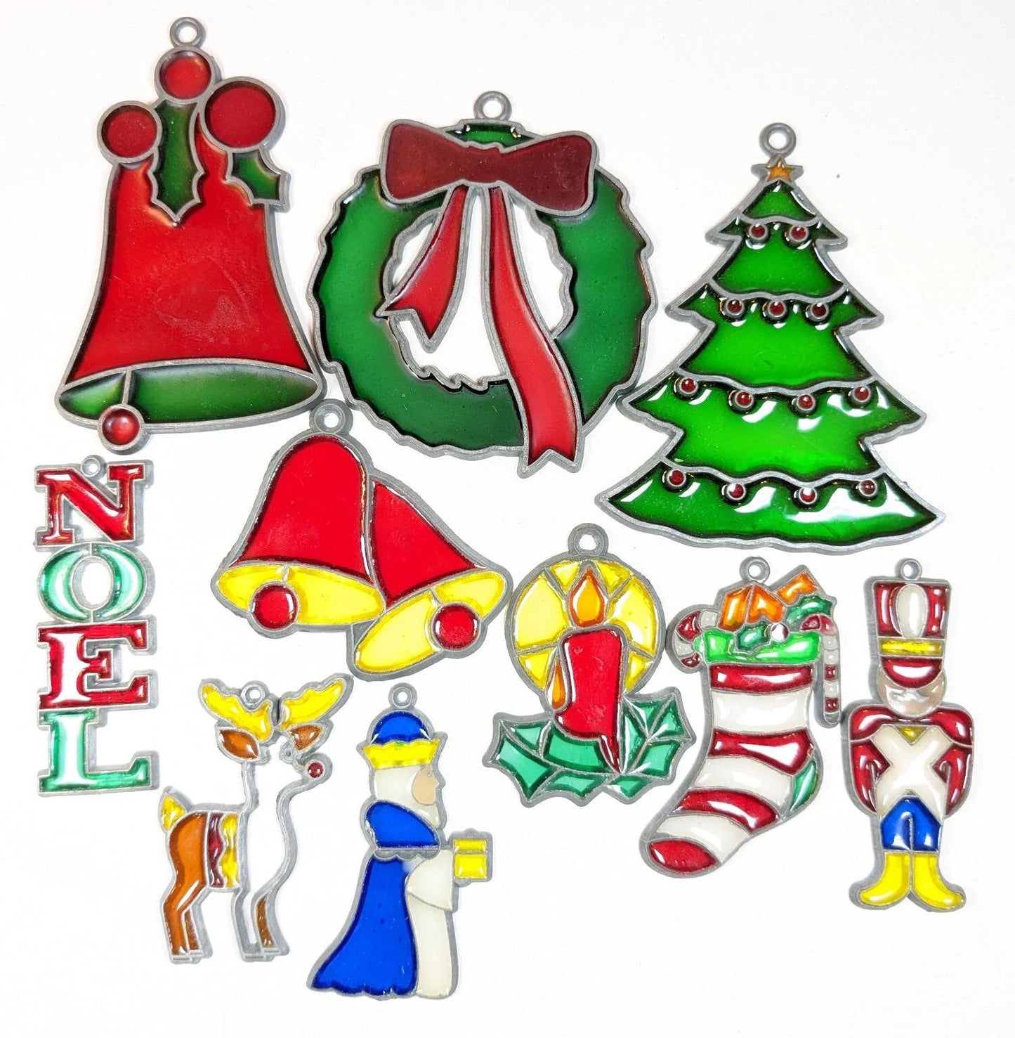 Faux Stained-Glass Christmas Ornaments, 1970s Stained Glass Christmas Ornaments