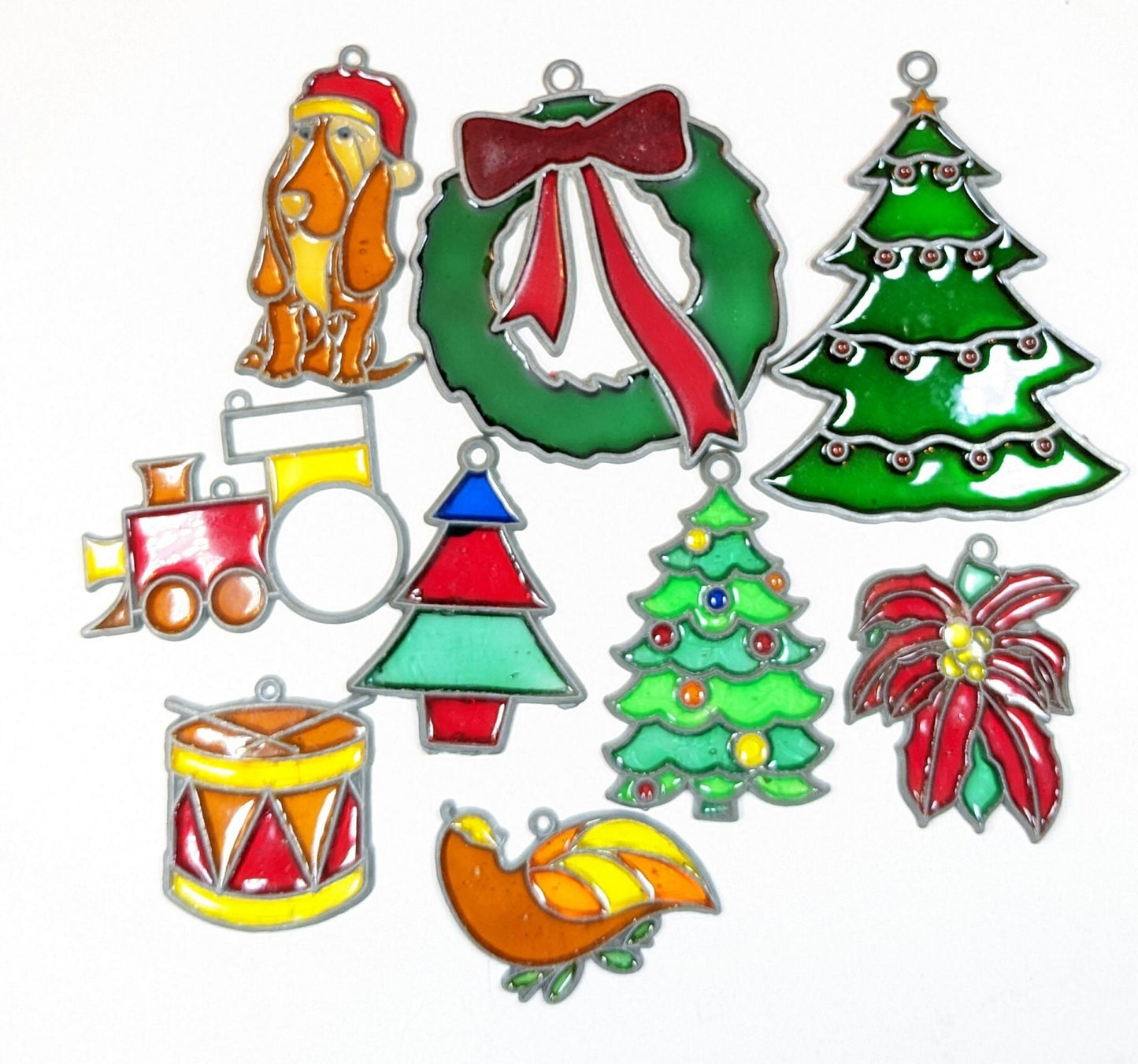 1970s Faux Stained Glass Christmas Ornaments