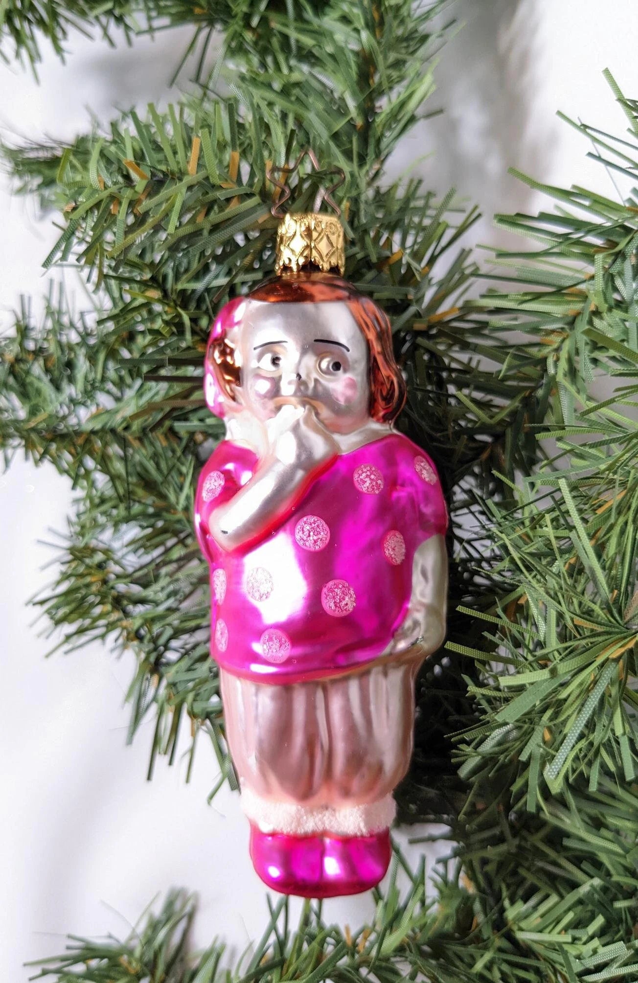 Pink Polka Dot Girl Retired Old World Christmas Inge Glass Ornament