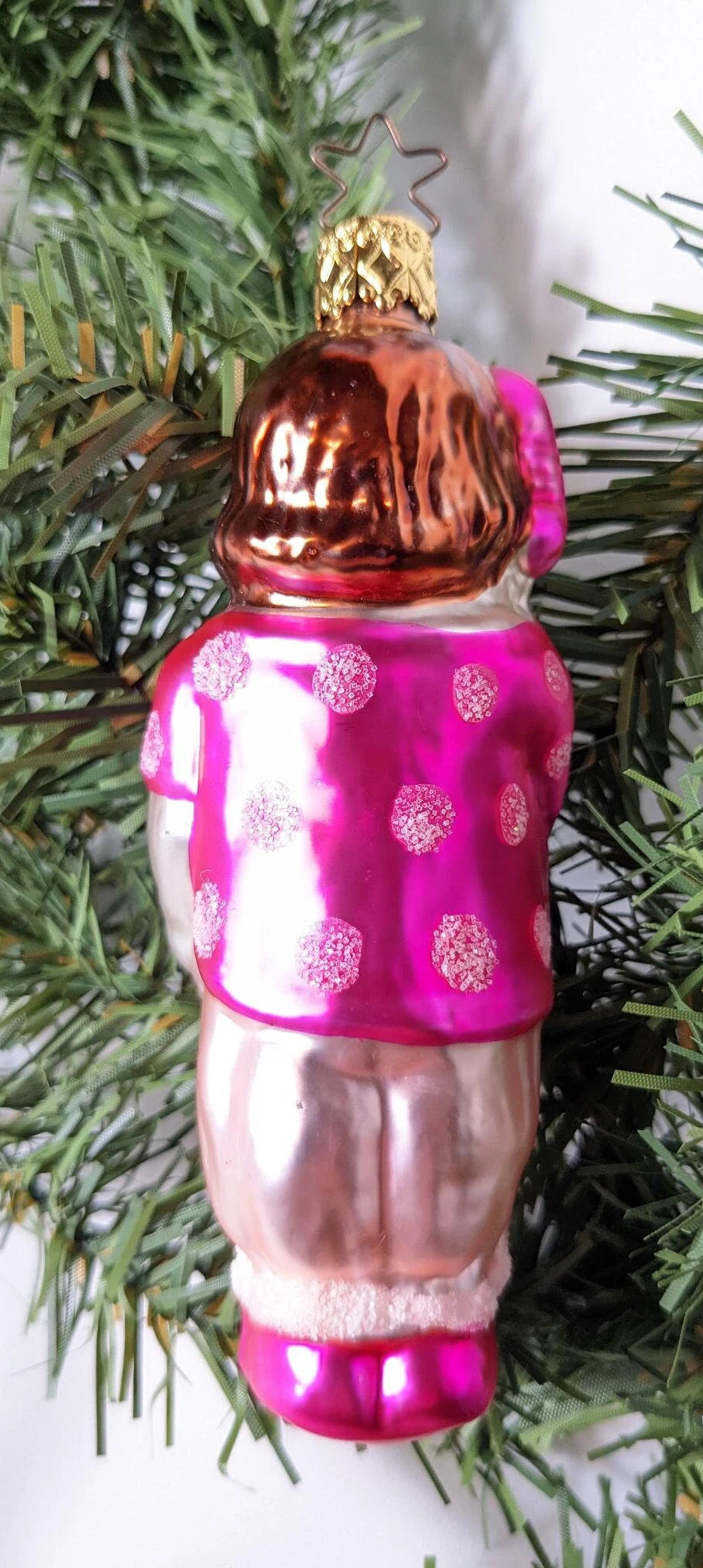 Pink Polka Dot Girl Retired Old World Christmas Inge Glass Ornament