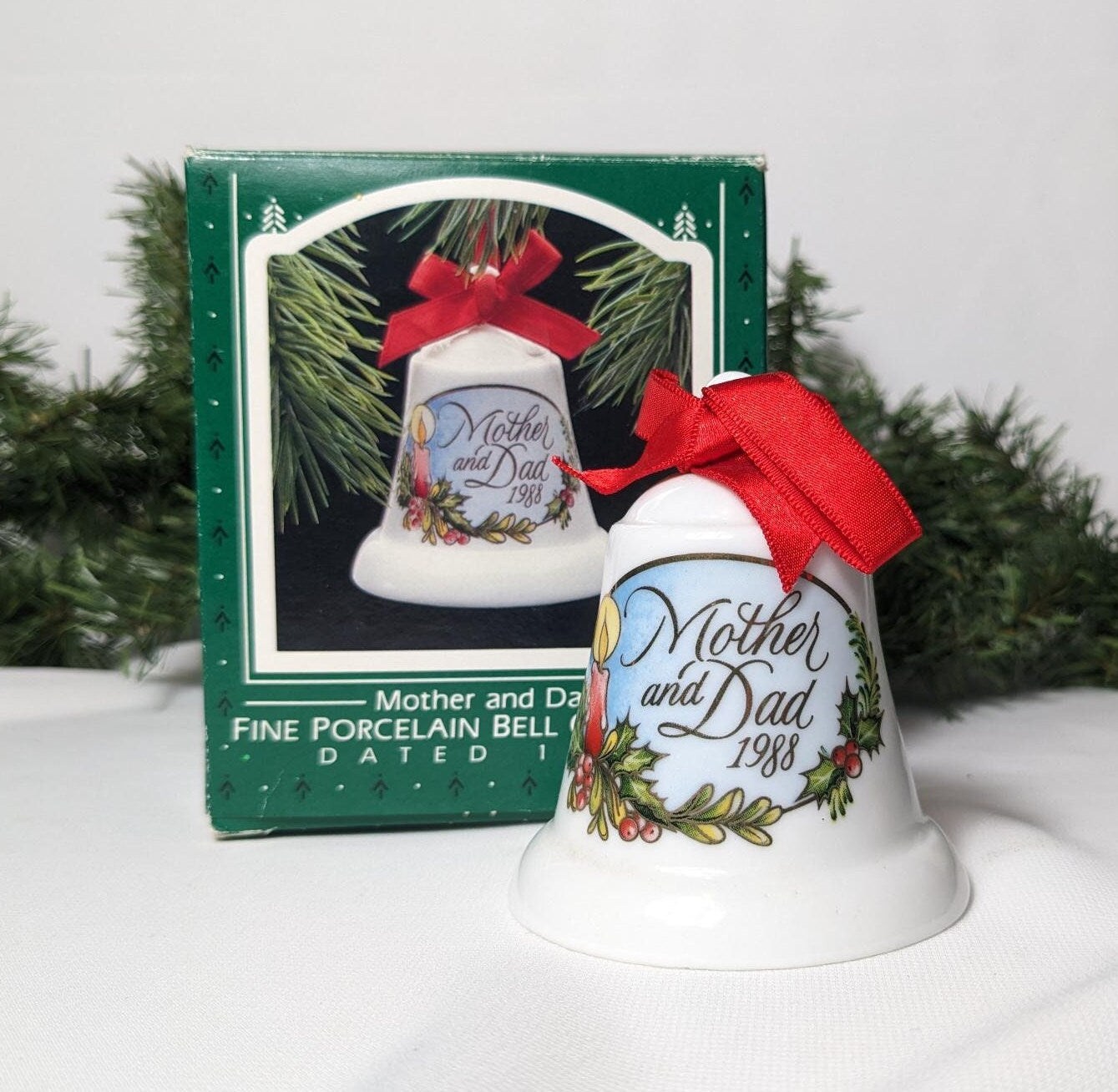 Vintage Hallmark 1988 Mother and Dad Bell Christmas Ornament