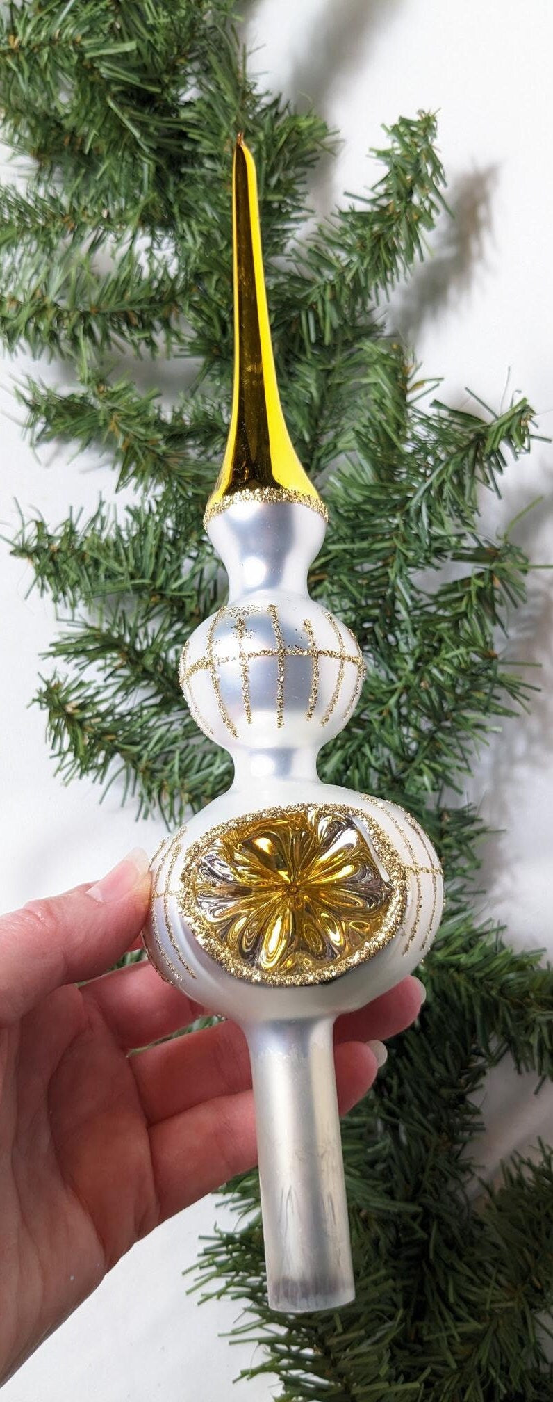 Vintage Silver and Gold Reflector Glass Tree Topper