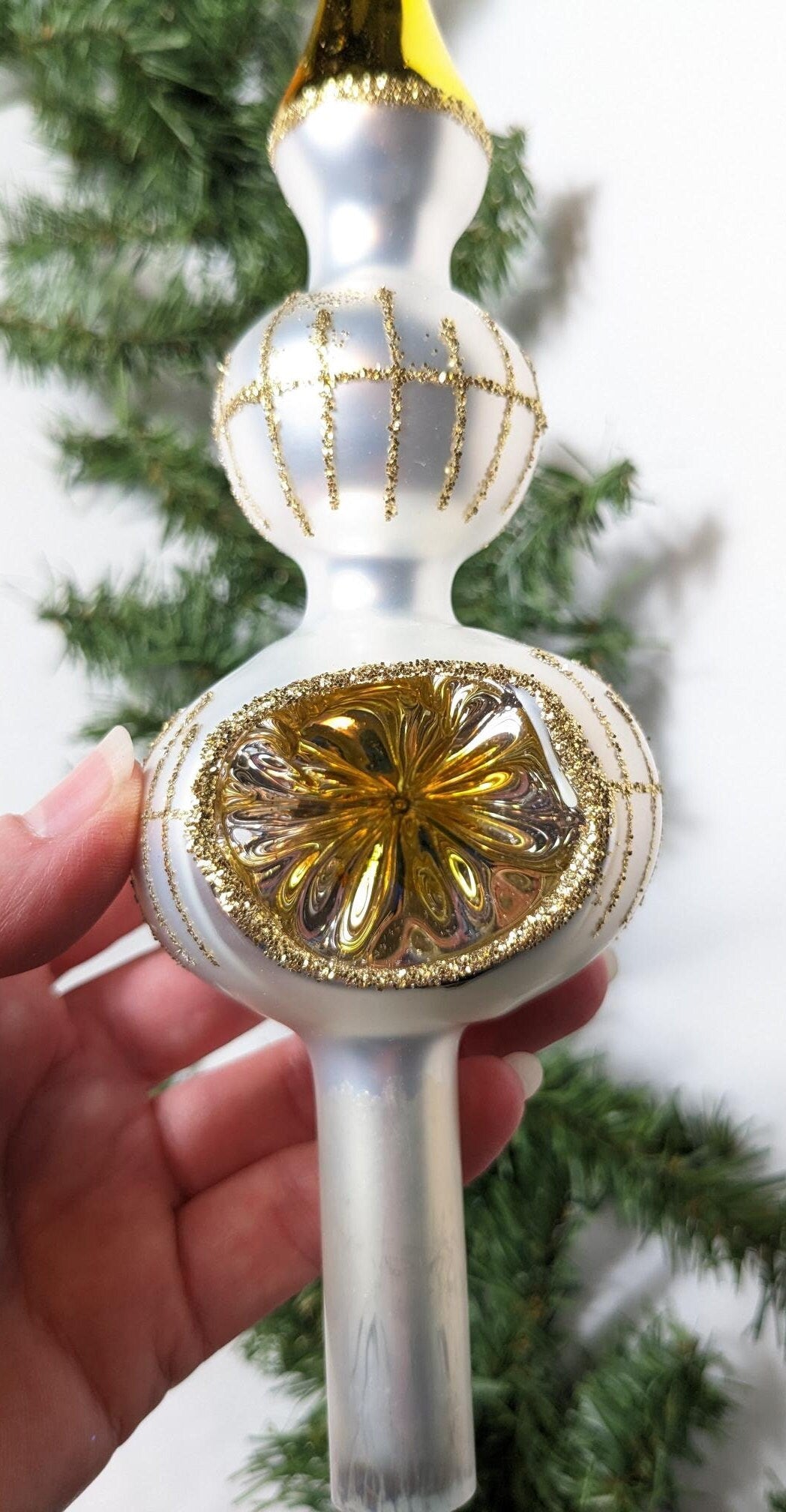 Vintage Silver and Gold Reflector Glass Tree Topper