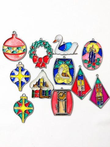 1970s Faux Stained-Glass Christmas Ornaments Set-B