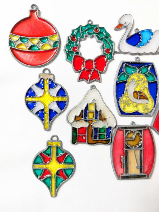 1970s Faux Stained-Glass Christmas Ornaments Set-B