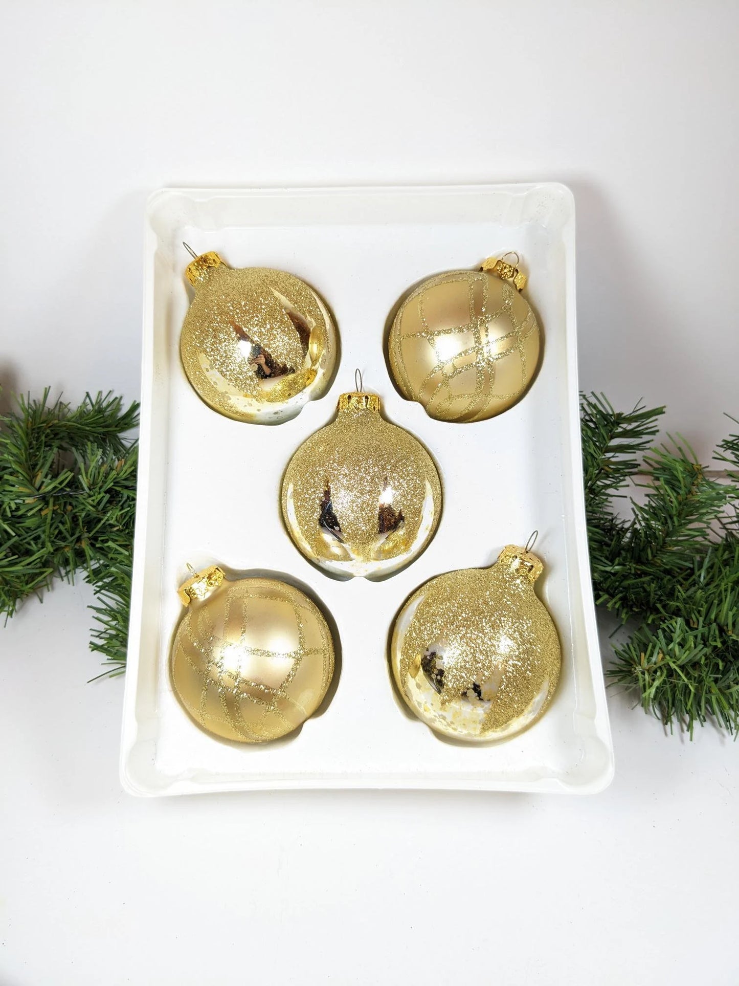 Vintage Snowcapped Gold Christmas Ornaments