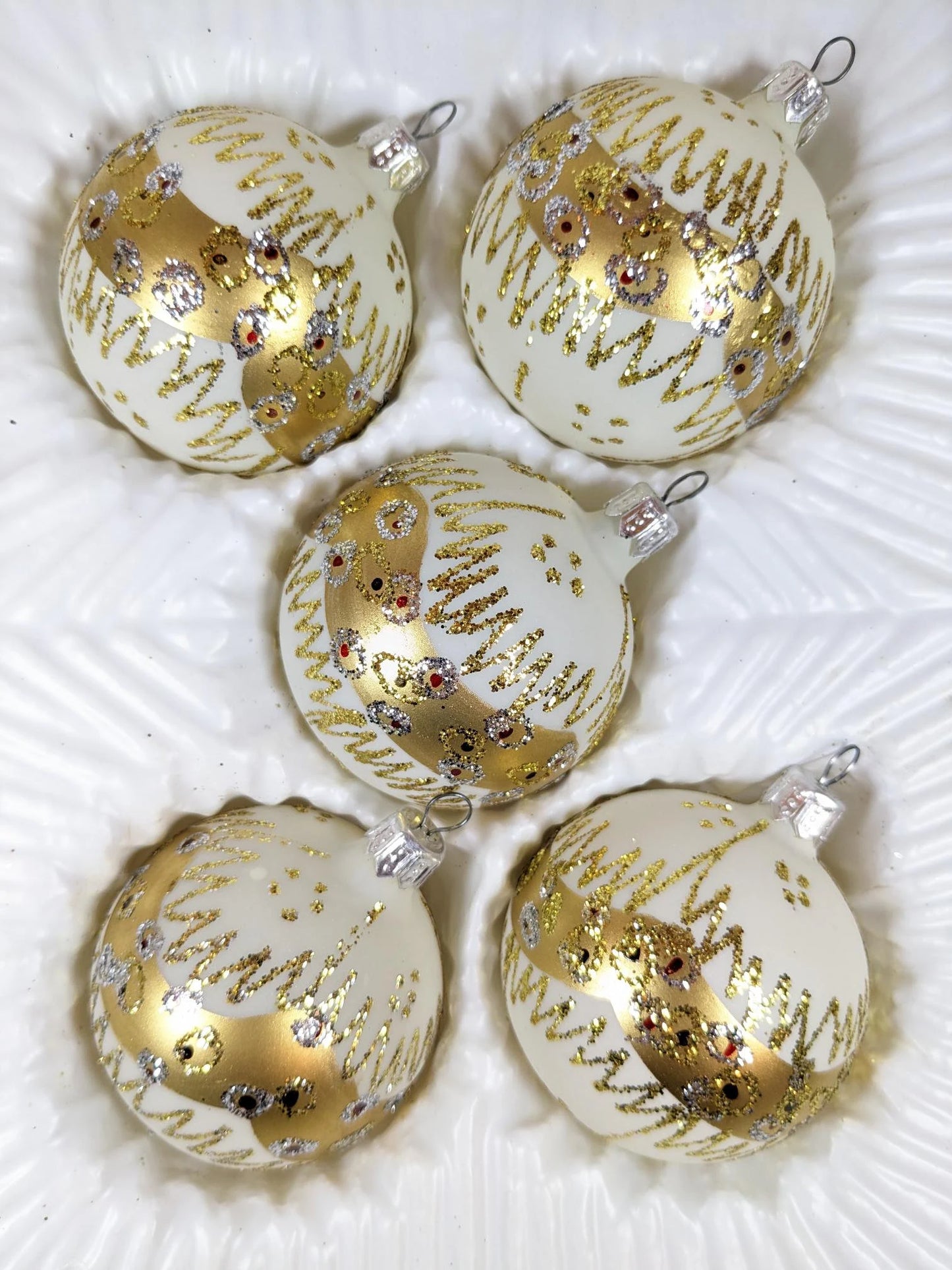 Vintage White and Gold Christmas Ornaments