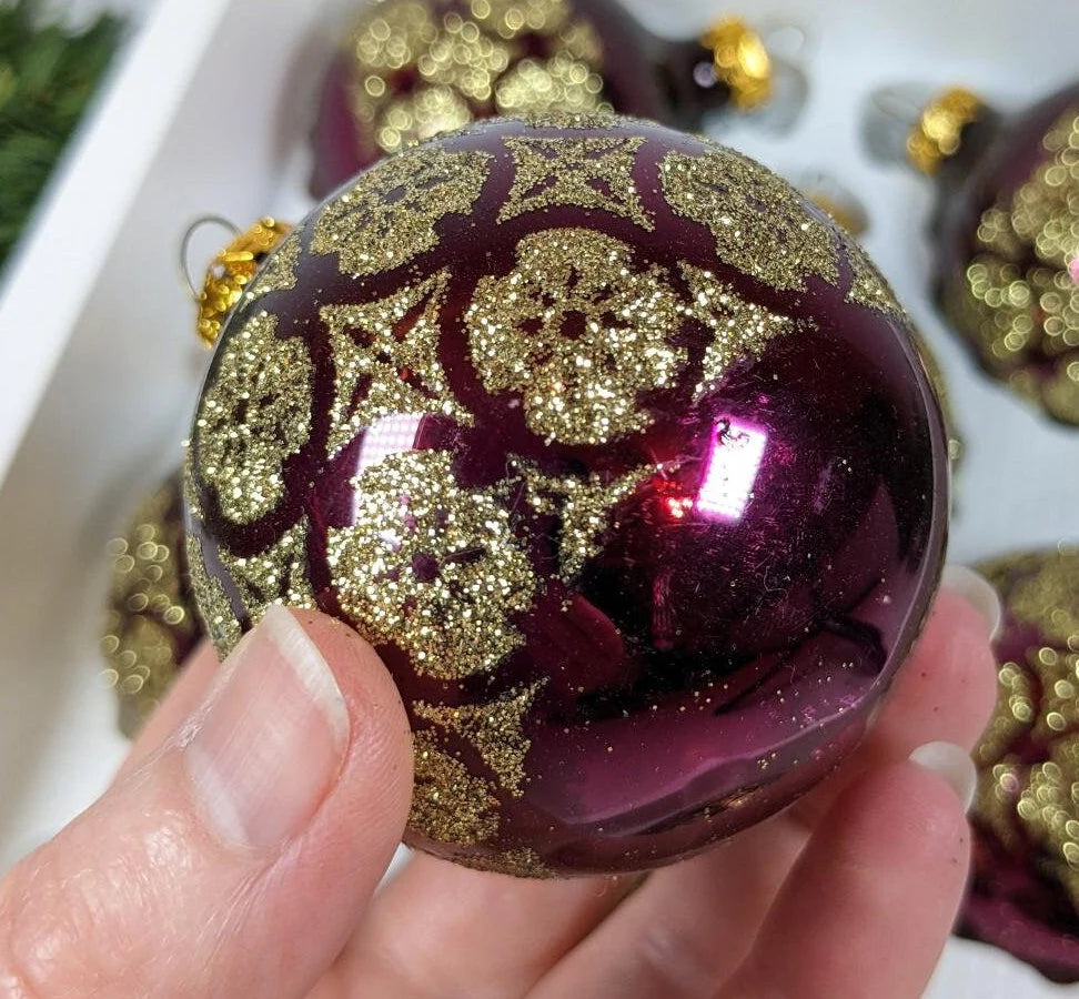 Vintage Purple and Gold Christmas Ornaments