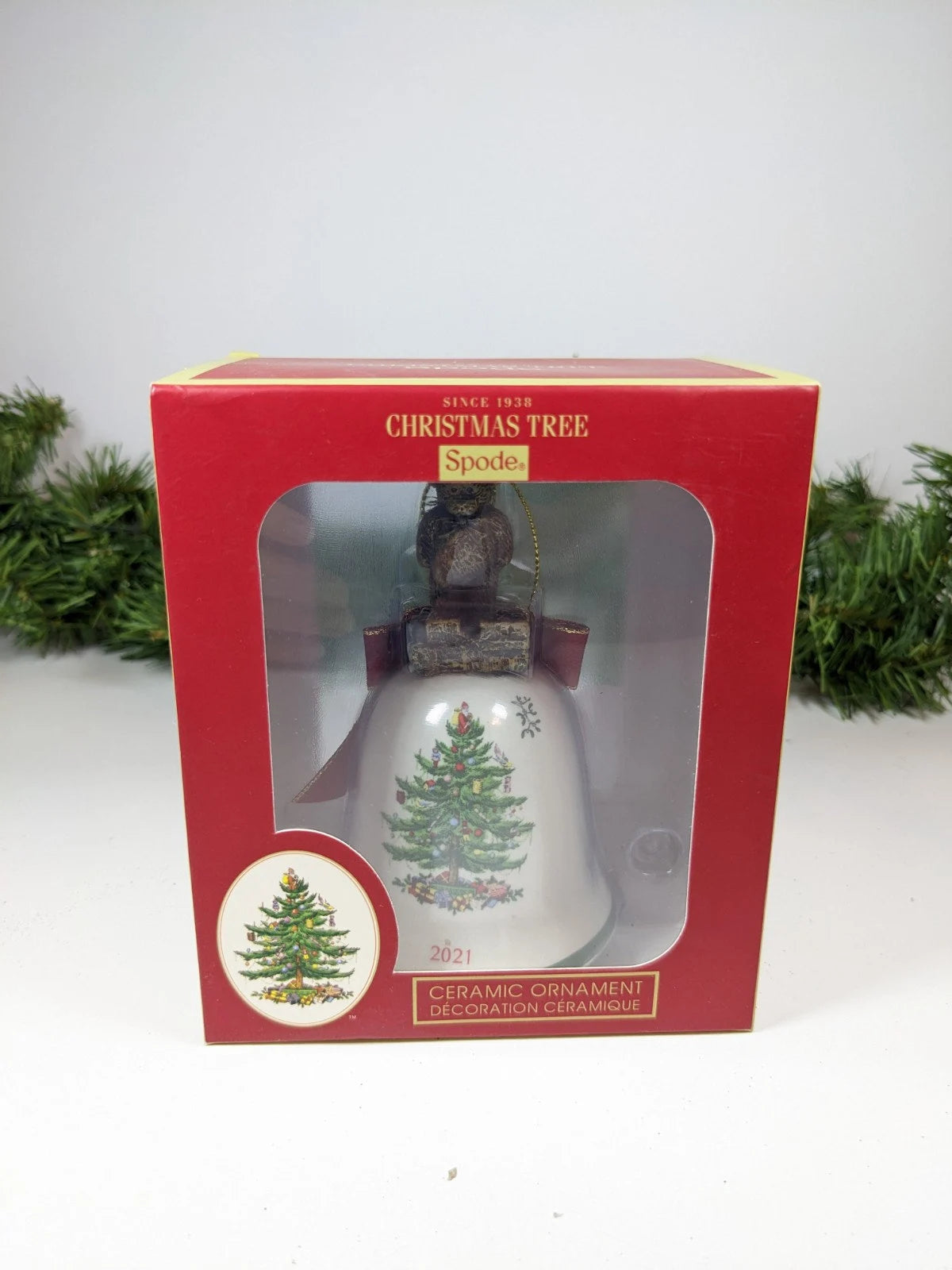 Christmas Teddy Bear and Tree Bell Christmas Ornament, Spode 2021