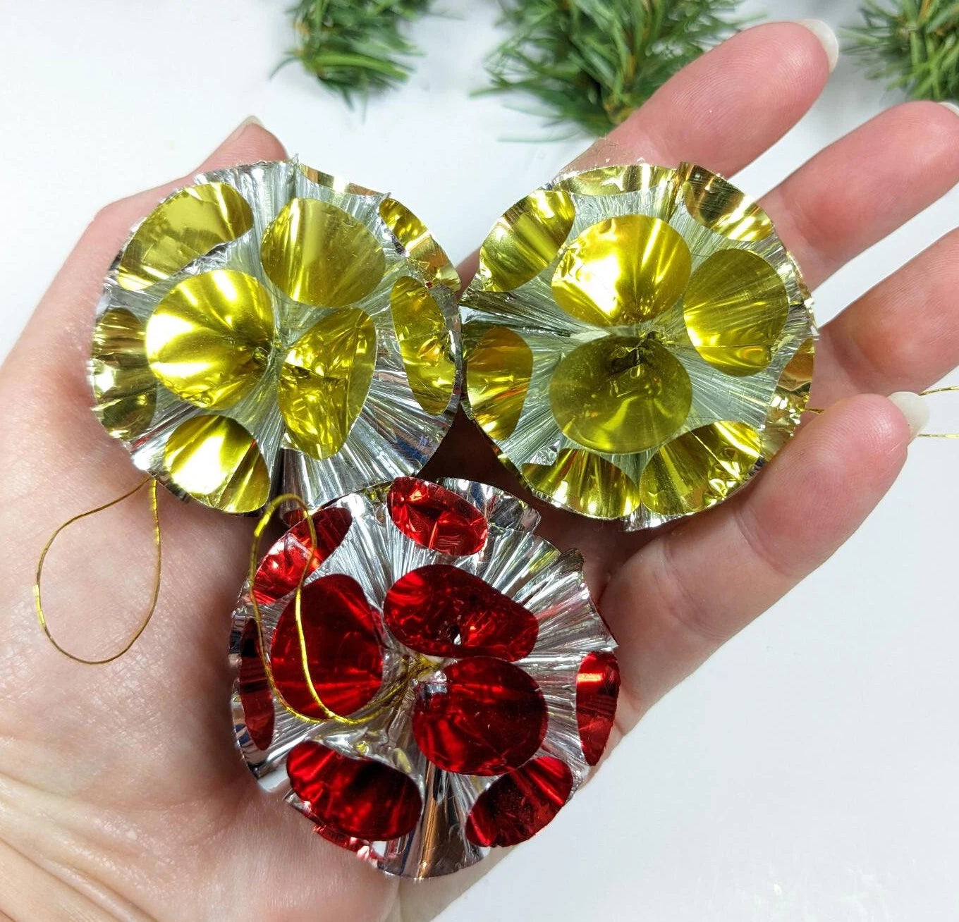 Foil Pom Pom Christmas Ornaments