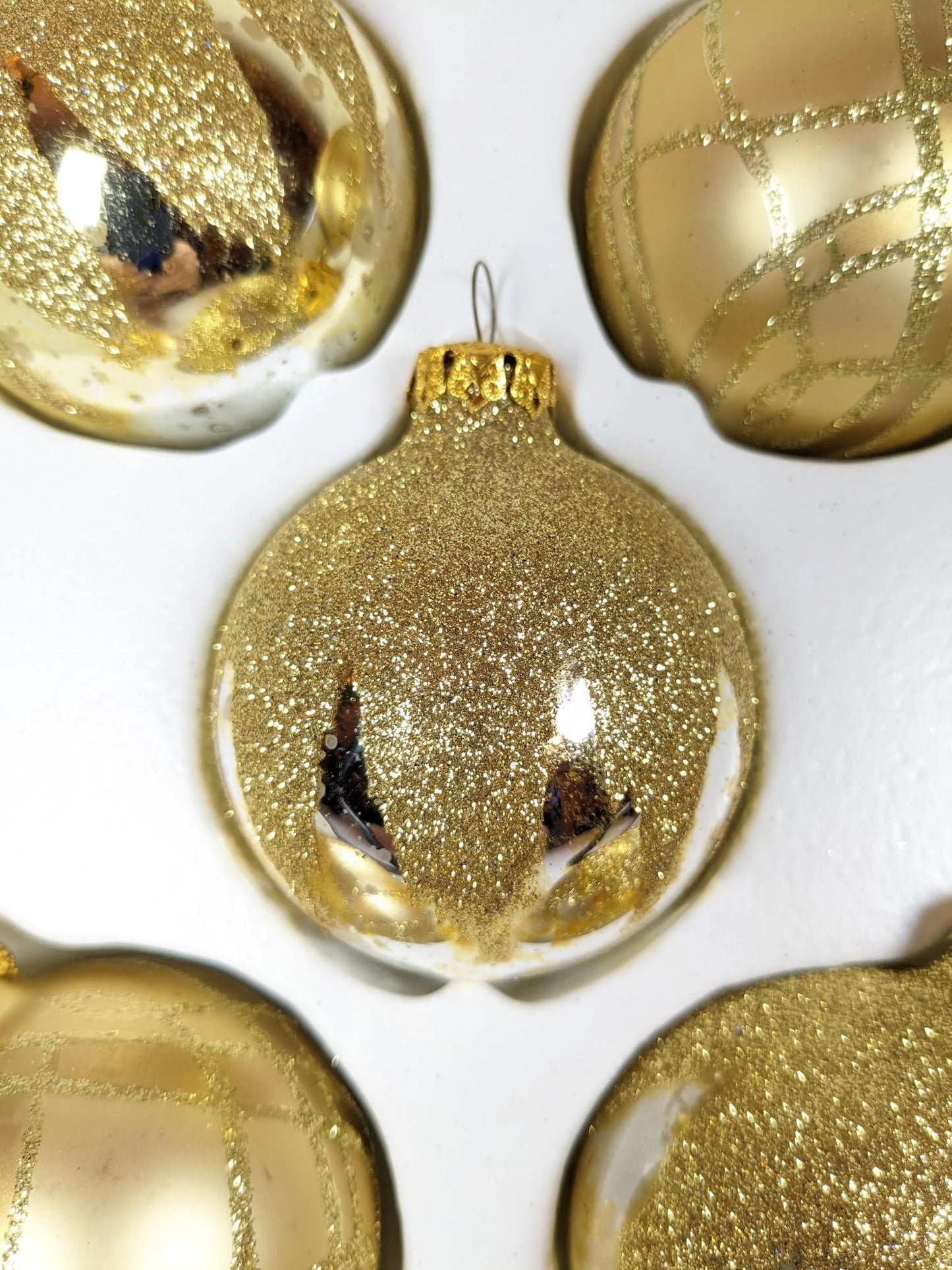 Vintage Snowcapped Gold Christmas Ornaments