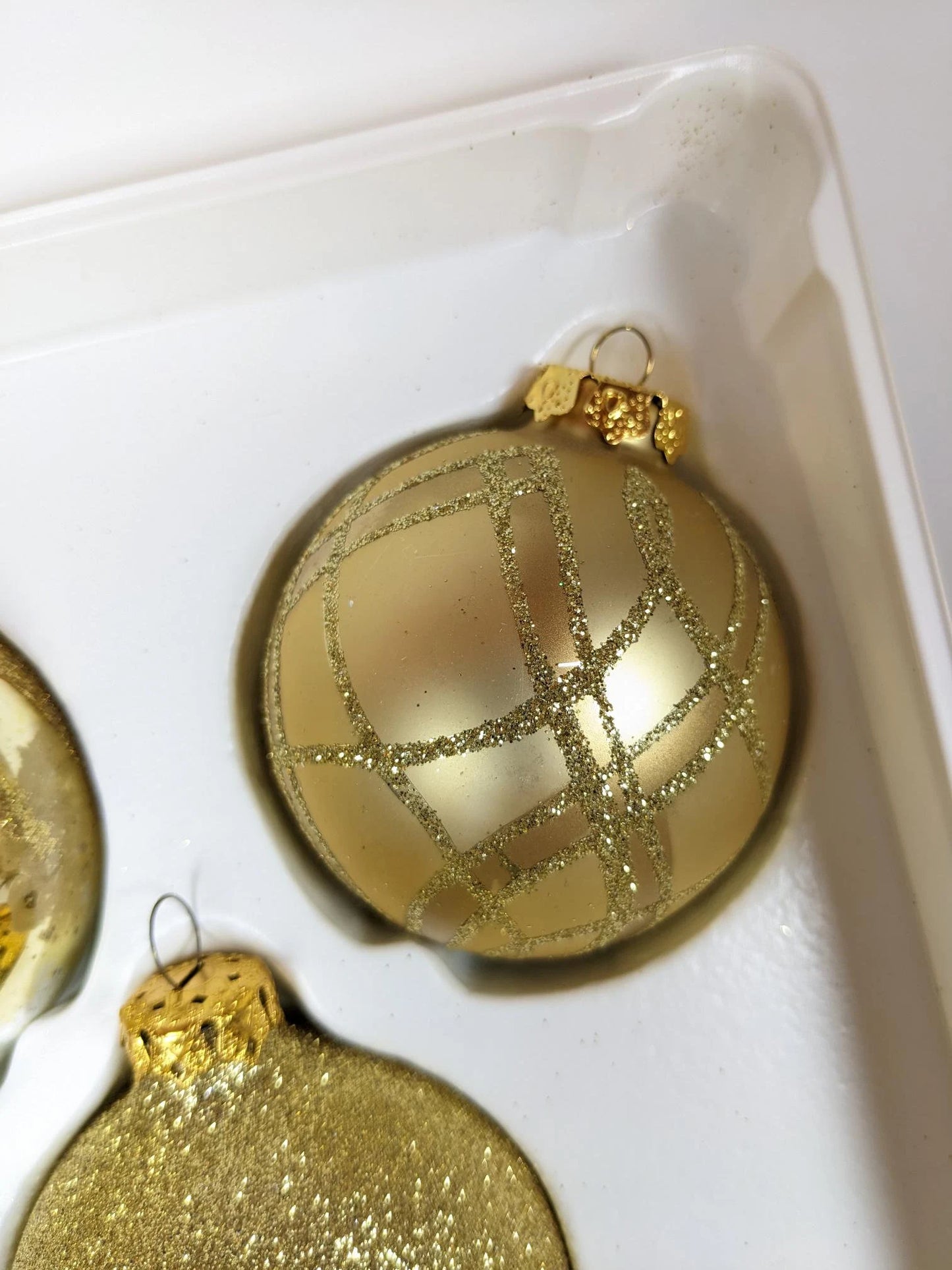 Vintage Snowcapped Gold Christmas Ornaments