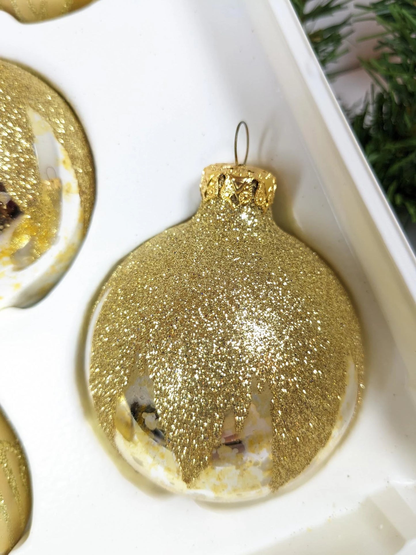 Vintage Snowcapped Gold Christmas Ornaments