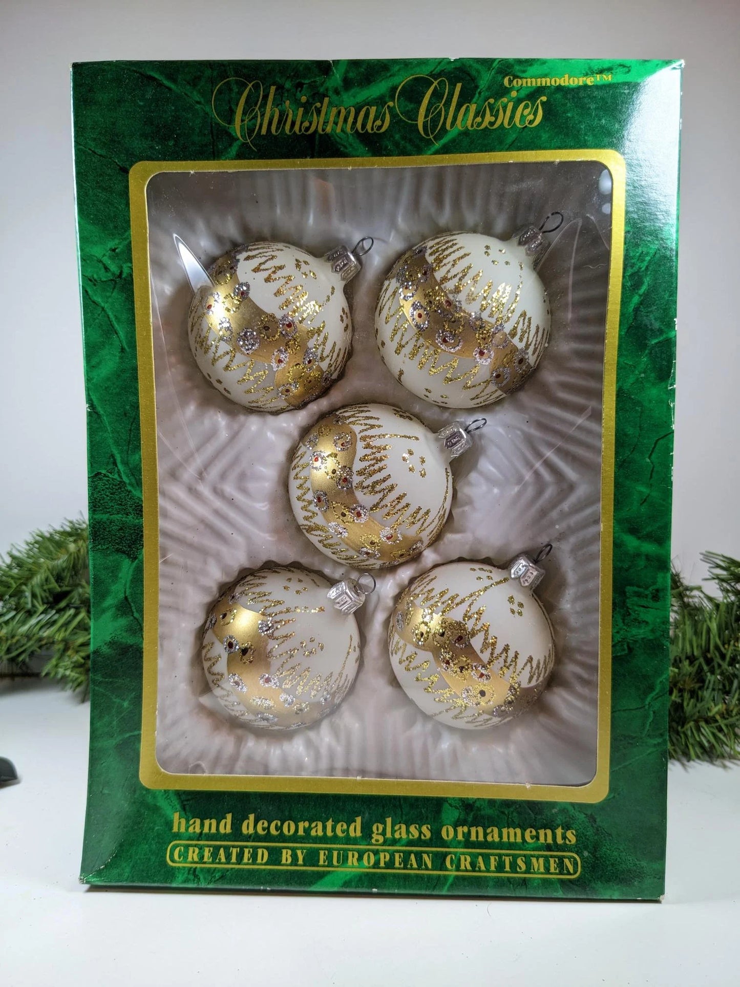 Vintage White and Gold Christmas Ornaments