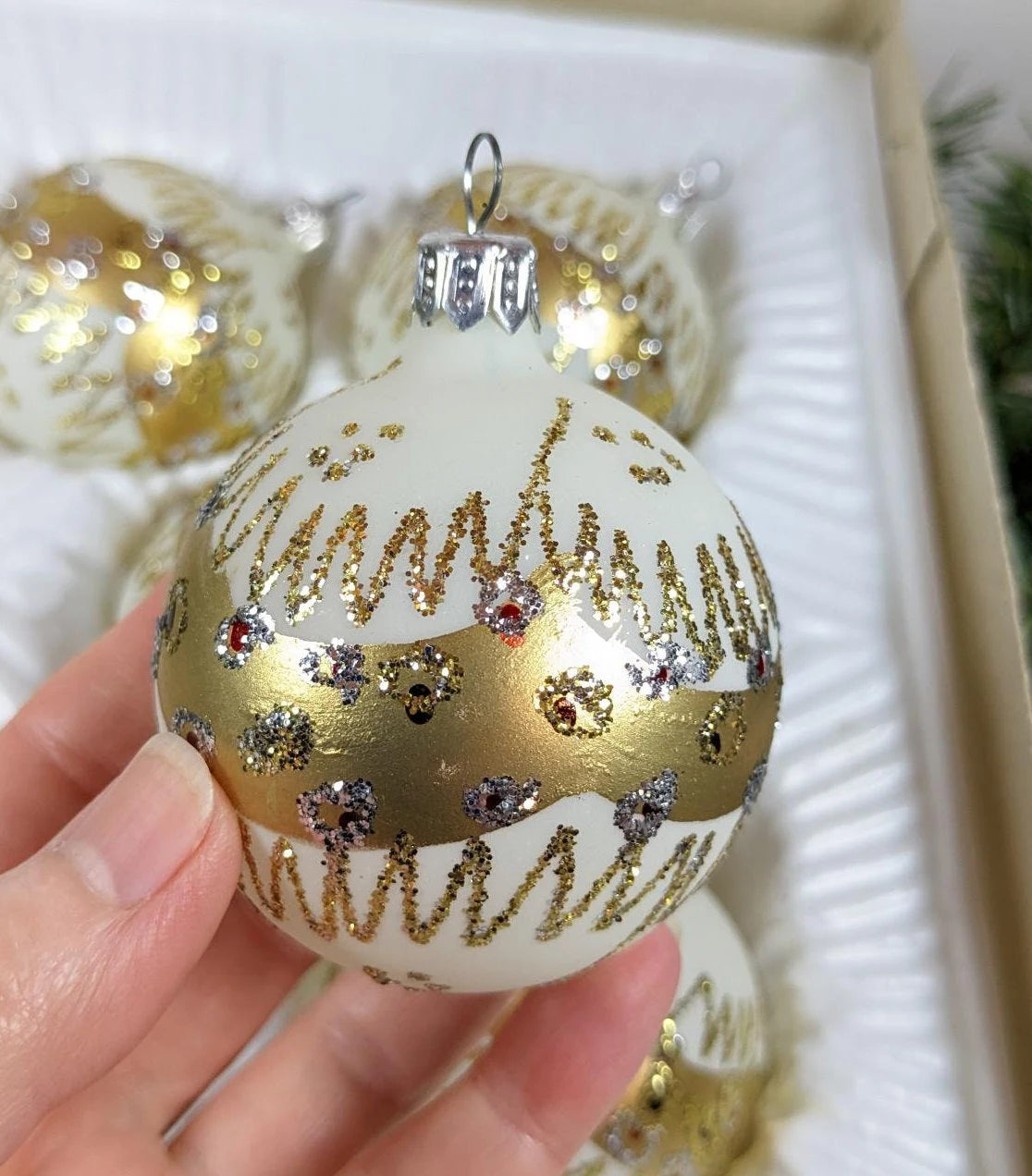 Vintage White and Gold Christmas Ornaments