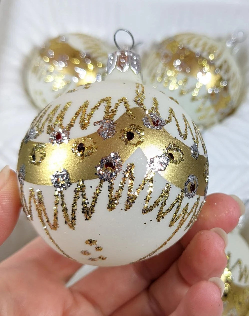 Vintage White and Gold Christmas Ornaments