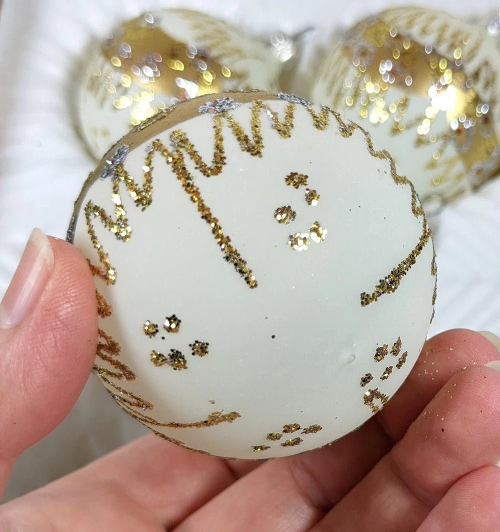 Vintage White and Gold Christmas Ornaments