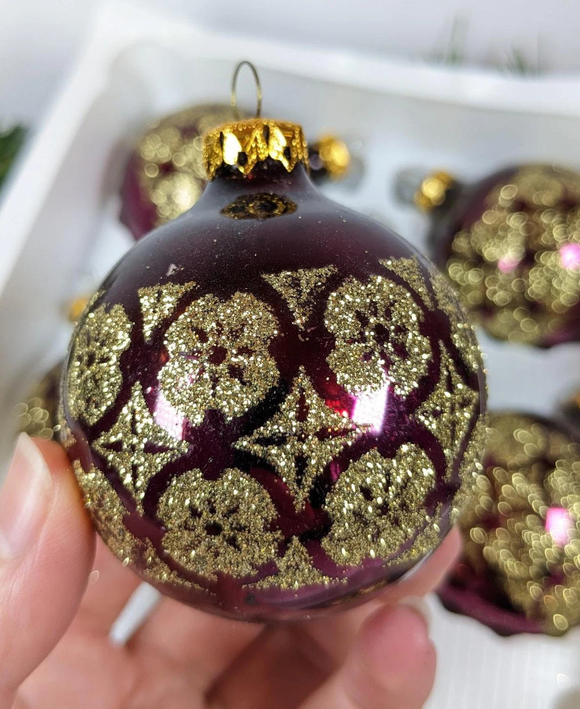 Vintage Purple and Gold Christmas Ornaments