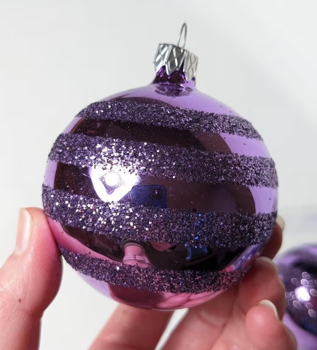 Purple Glitter and Marble Christmas Ornament Set