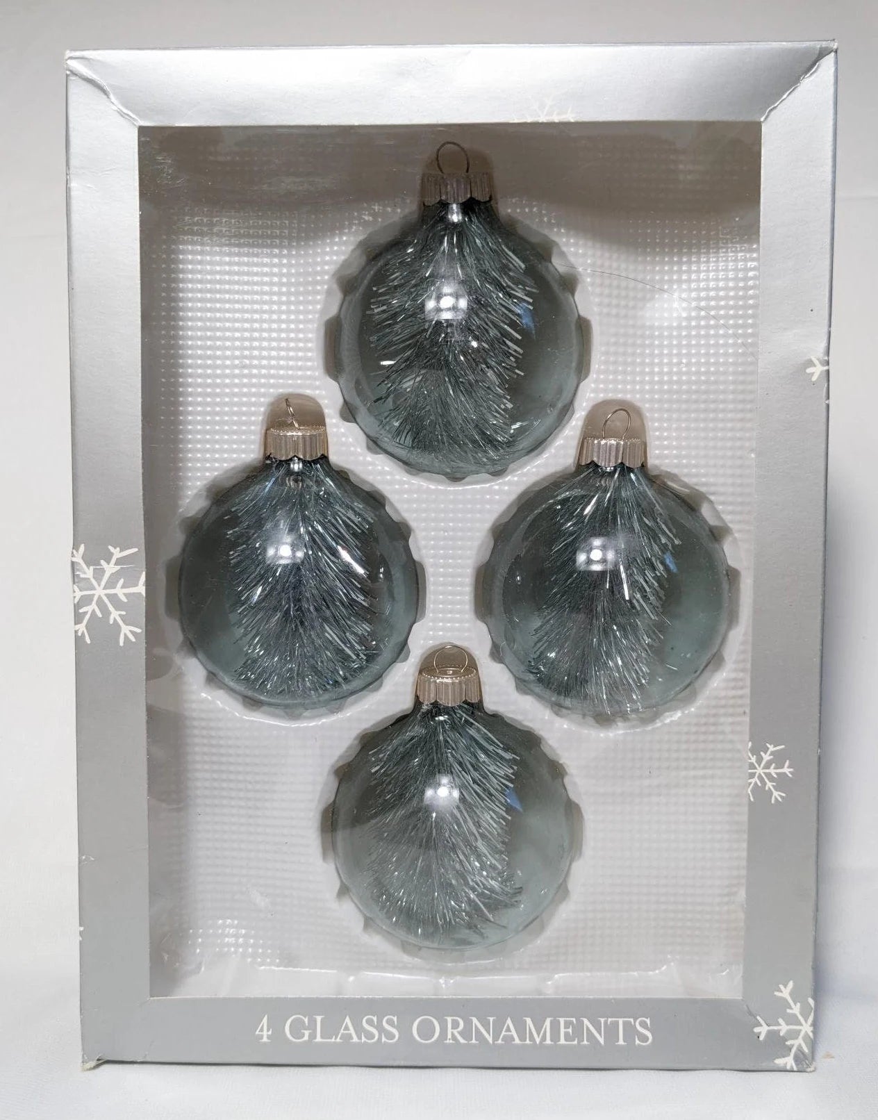 Vintage Martha Stewart Silver Tinsel Glass Christmas Ornament Set