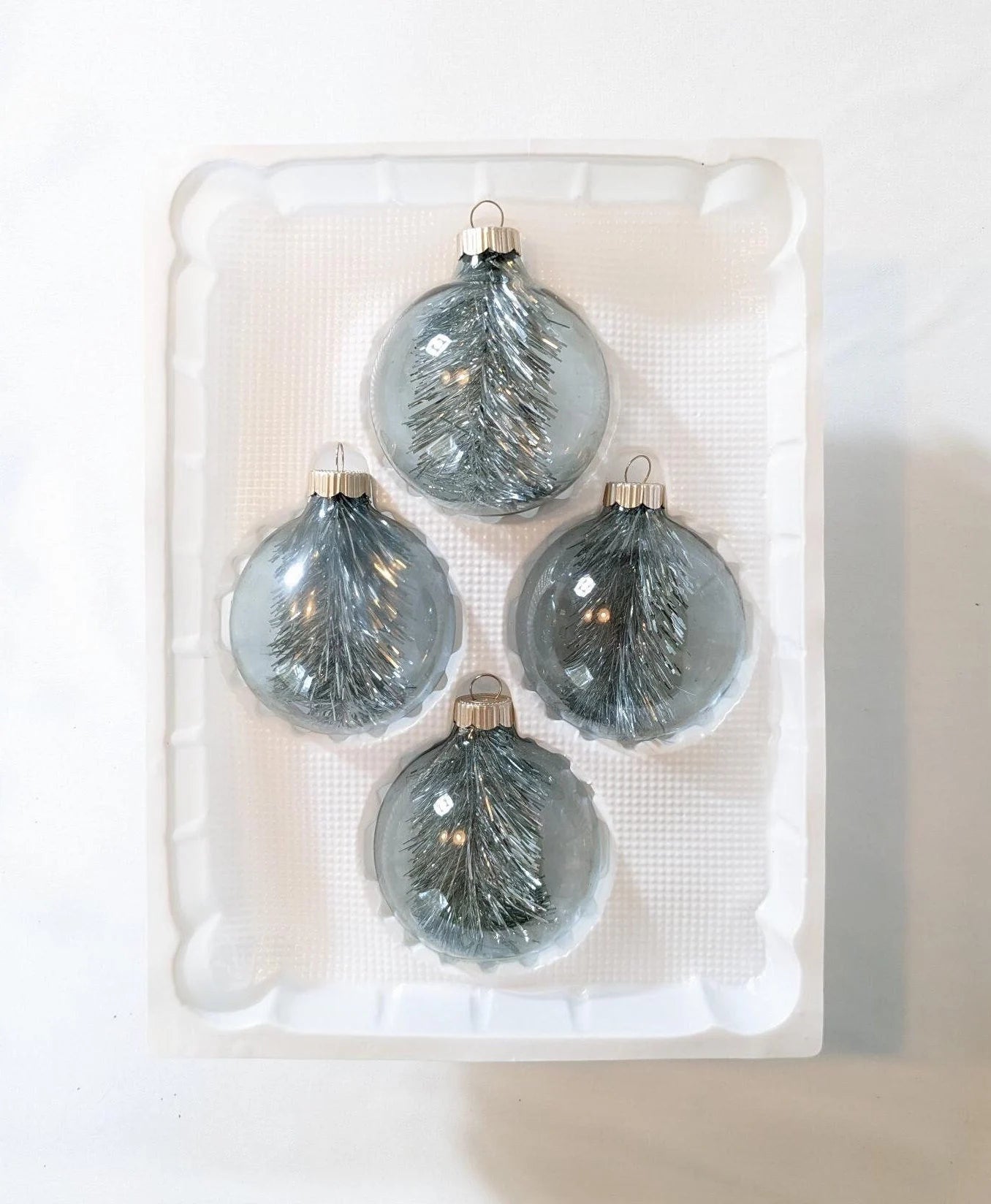 Vintage Martha Stewart Silver Tinsel Glass Christmas Ornament Set