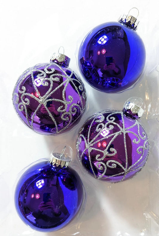 Purple Glass Christmas Ornament Set